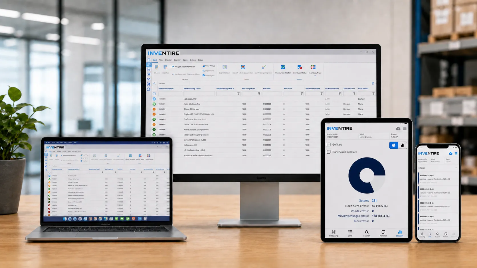 INVENTIRE Inventarsoftware auf Monitor, Notebook, Tablet und Smartphone