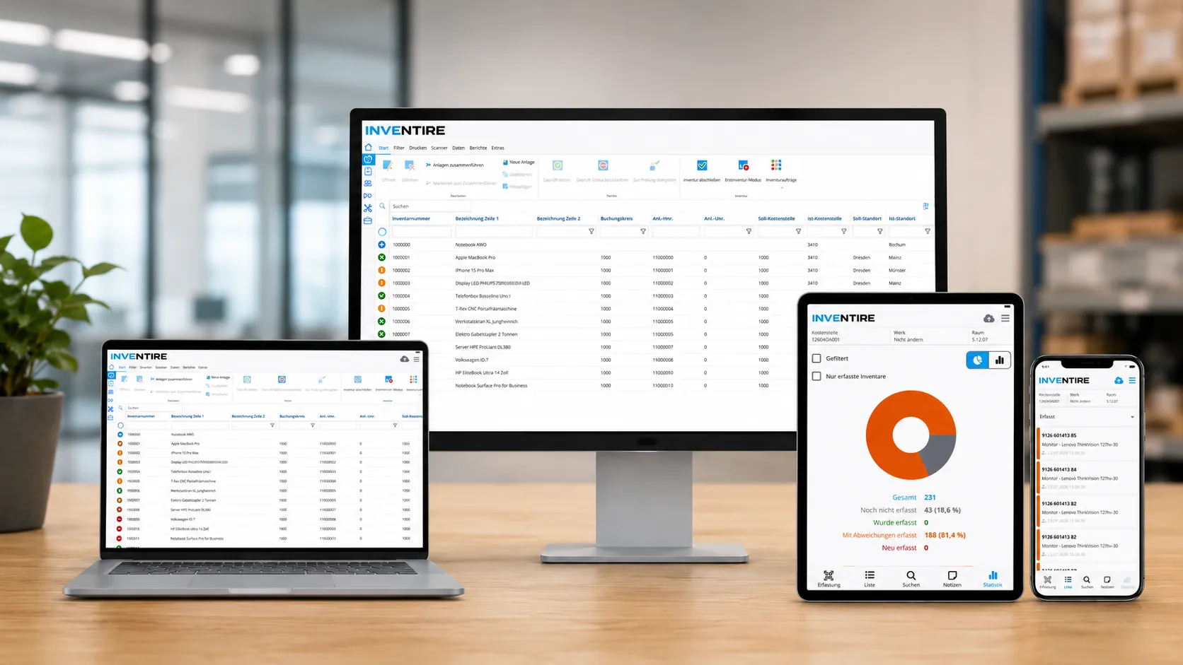 INVENTIRE Inventarsoftware auf Monitor, Notebook, Tablet und Smartphone